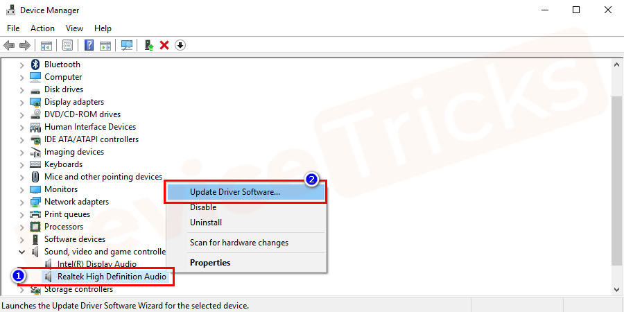 Here select the Update Driver option and follow the on-screen instructions to update.