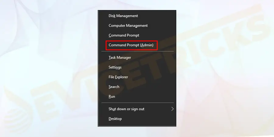 To create the entry in the boot menu, right-click on the start menu option. Select the ‘Command Prompt (Admin). This opens an elevated Prompt Window.