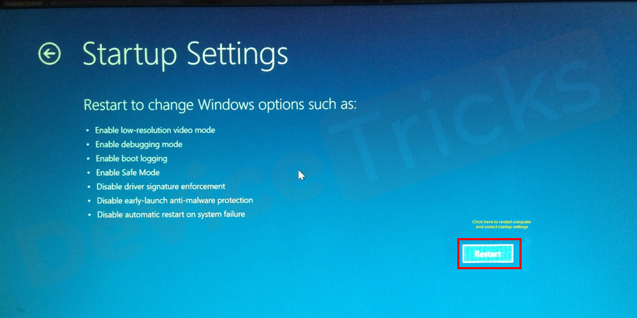 Click on the Restart button.