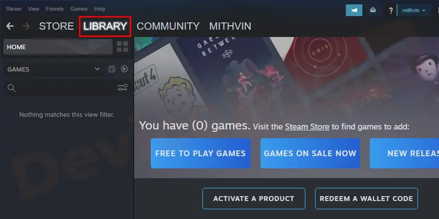 Now click on the Library from the menu bar of steam.