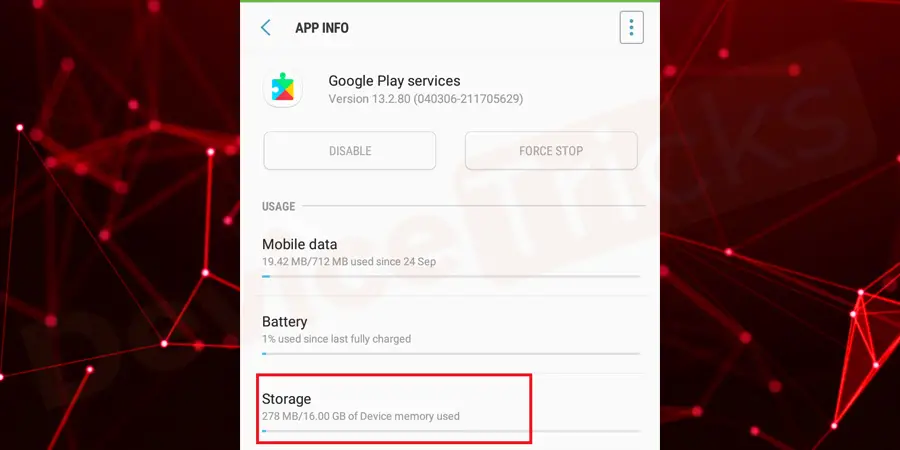 After entering into the Google Play Service, you will find a few options, tap on ‘Storage’.