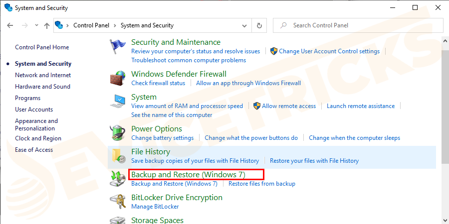 Click on backup & restore option.