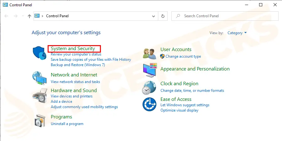 Go to the control panel and navigate to system & security.