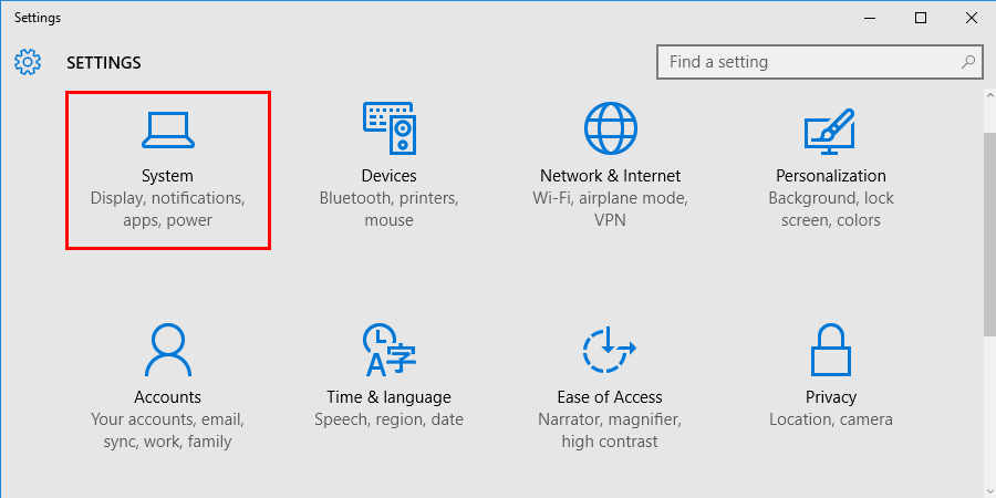 press Windows Key + I key simultaneously. Navigate to Systems category in the Windows settings window to fix Windows File Explorer keeps crashing