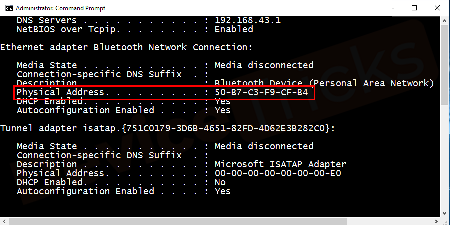 Take the physical address from your network connection