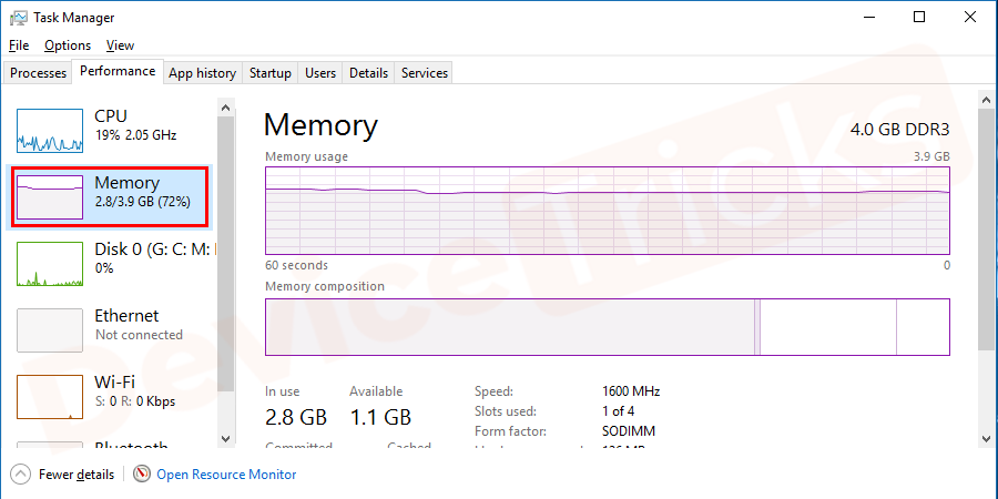 check for the memory available