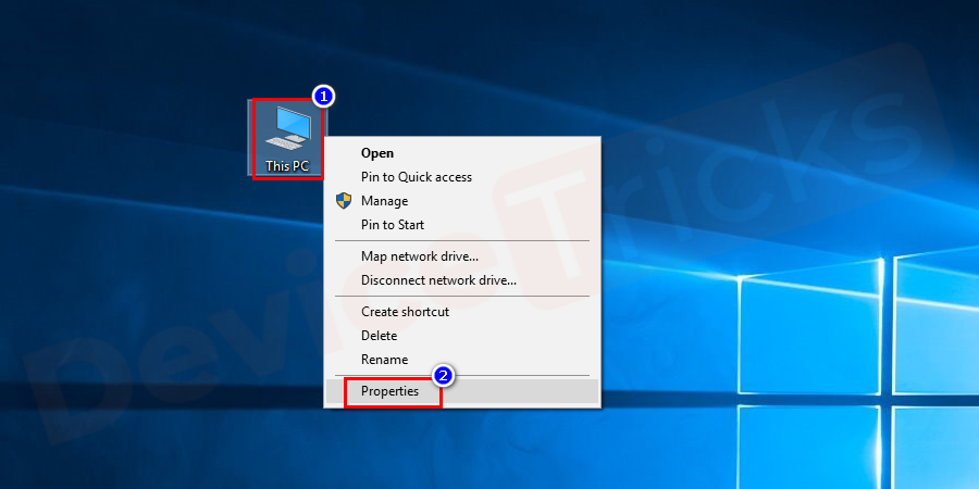 Right-click on This PC, select Properties from the menu.