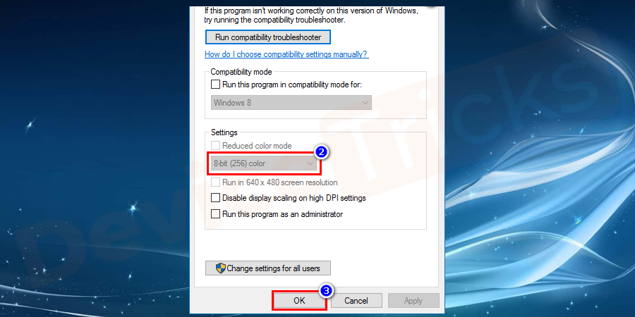 After choosing your preferred option click on the apply button if highlight and later click on the OK button.