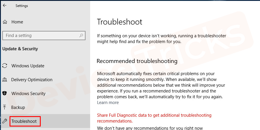 Select ‘Troubleshoot’