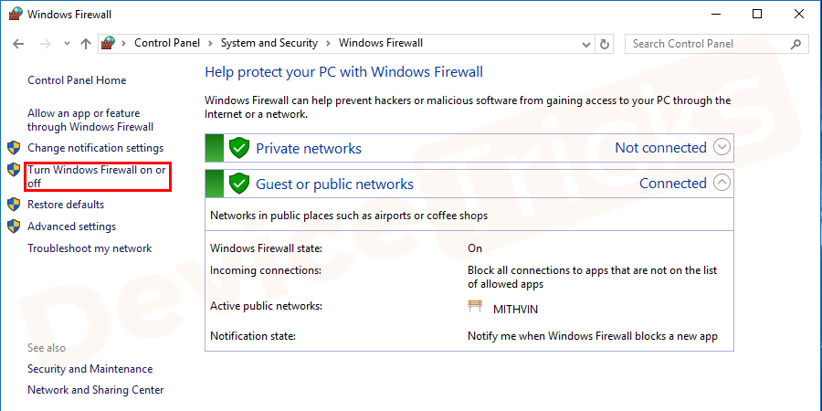 Turn Windows Firewall ON or OFF