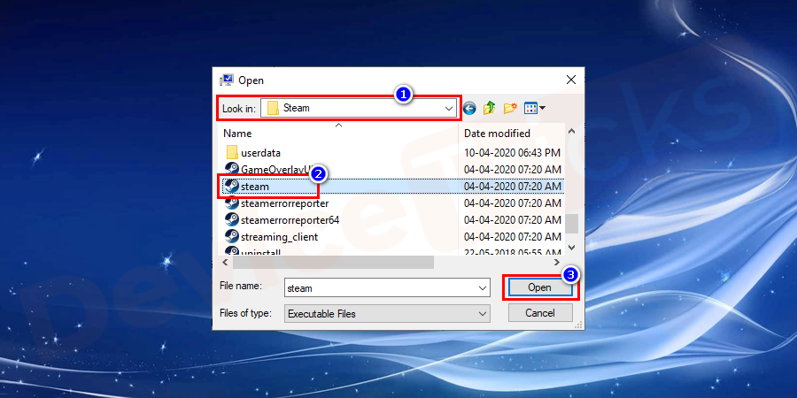 Click on the add button as shown on the screen, now navigate to the Steam directory and select the Steam folder. Select the Steam.exe file from the location and click on the Apply and OK button to save the changes.