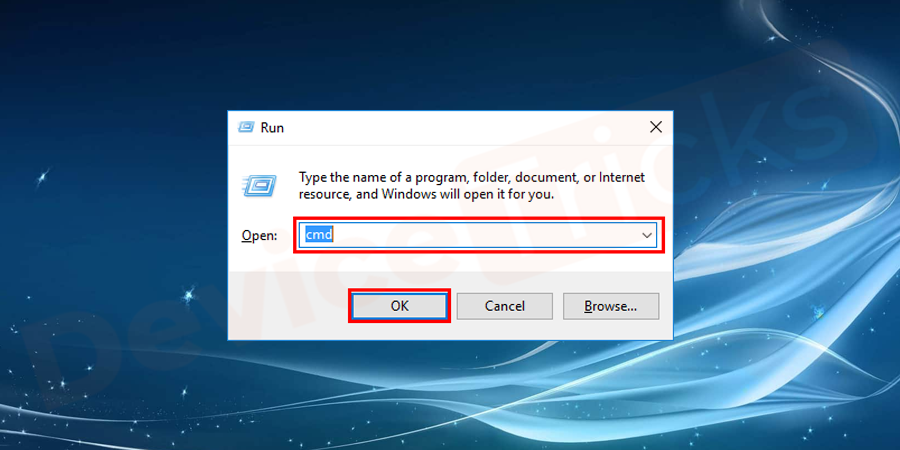 Press the Windows+R button and type cmd.