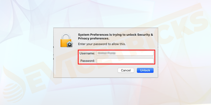 Type your admin password or use Touch ID and then press Enter.