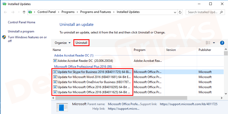 click on the ‘Uninstall’ button