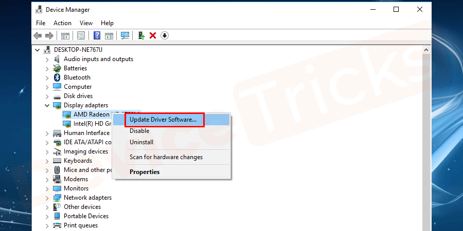 Under it right-click on graphics driver > select update driver software.