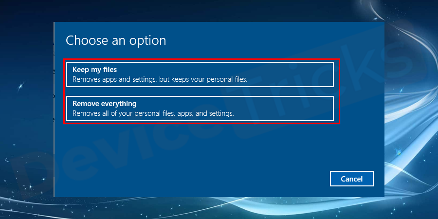 Select the option of Keep My Files. Confirm the information and click Next.