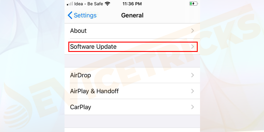 Click on General → Software Update