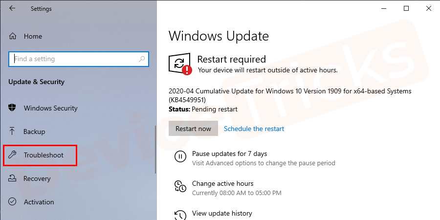 Further choose Troubleshoot.