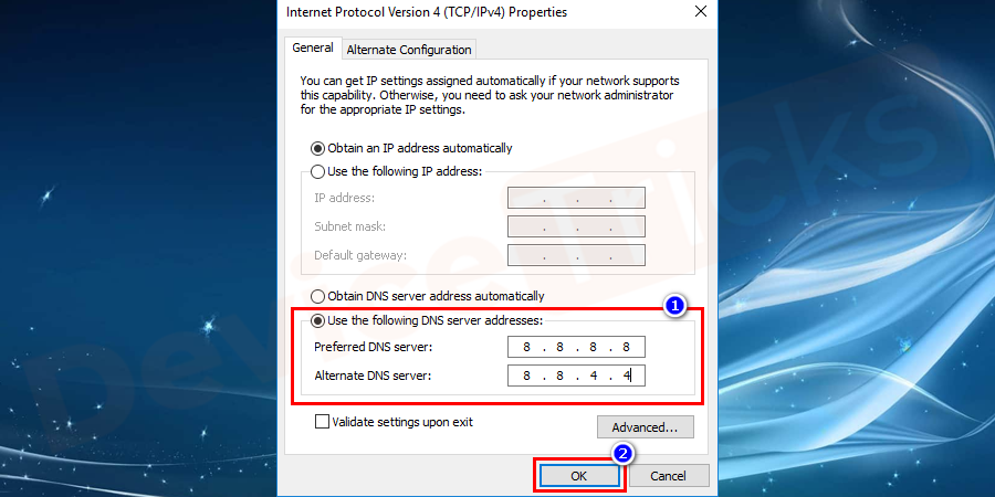 Change DNS server addresses