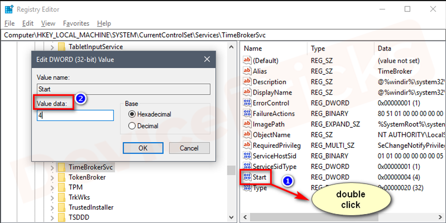 move to the ‘Value data’ section and insert 4 in the box and then click on the ‘OK’ button