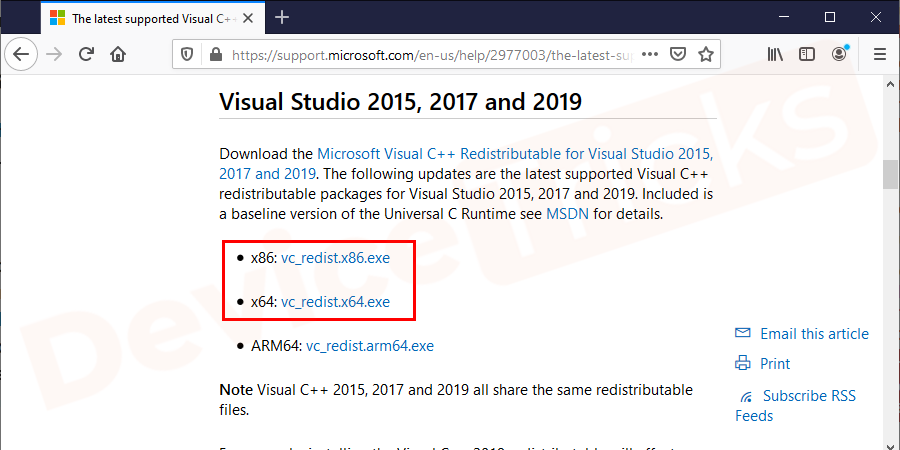 Download and install the specified redistributable package for your system.