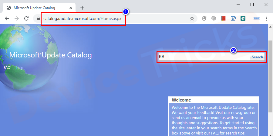 Copy the codes starting with 'KB' for these updates. Visit the Microsoft Update Catalog and search for these codes.