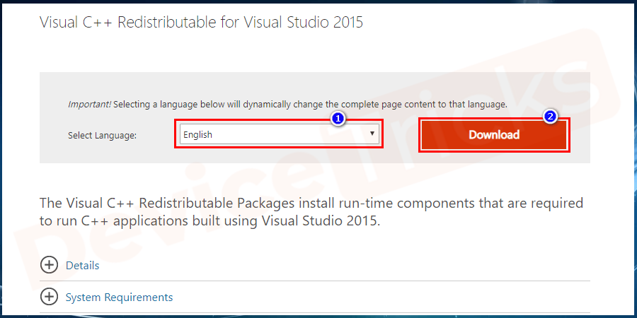 select the ‘Language’ and then click on the ‘Download’ link