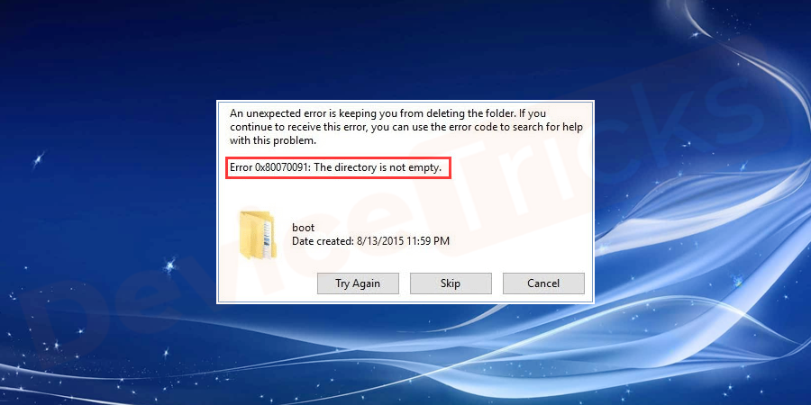 What System Restore Error 0x80070091 (The Directory is not Empty) means?