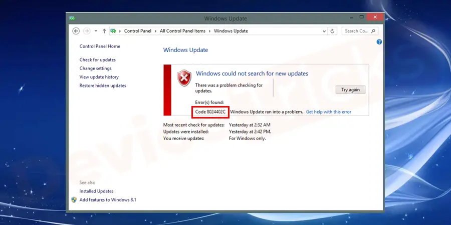 Windows Update Error 0x8024402c