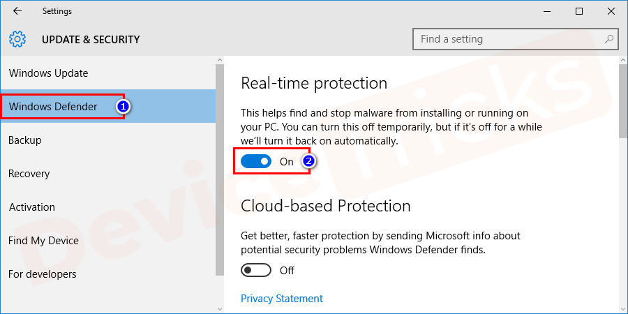 If you find real-time protection is ON. Tap on the bar to turn off it.