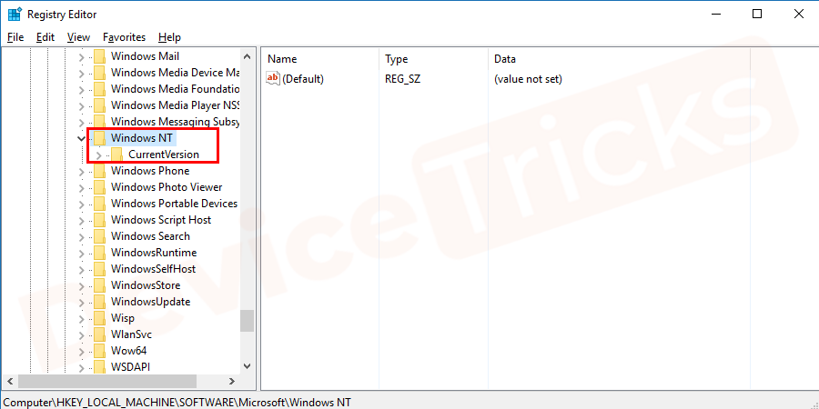 Further navigate to Windows NT \ CurrentVersion