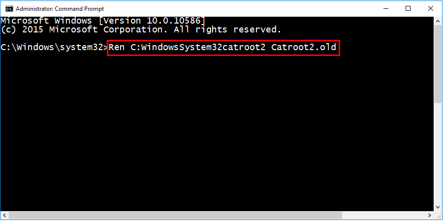 ren C:\Windows\System32\catroot2 catroot2.old