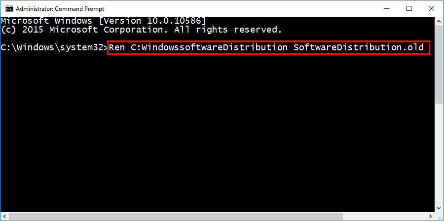 ren C:\Windows\SoftwareDistribution SoftwareDistribution.old