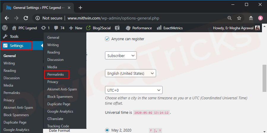 Log in to WordPress Dashboard. Click on Settings and then go to Permalinks (Copy the existing structure).