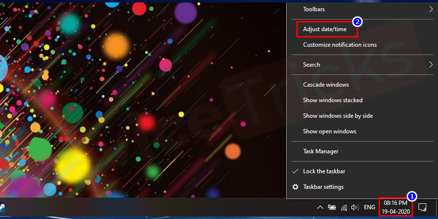 Go to the desktop screen date and time. Click on it.