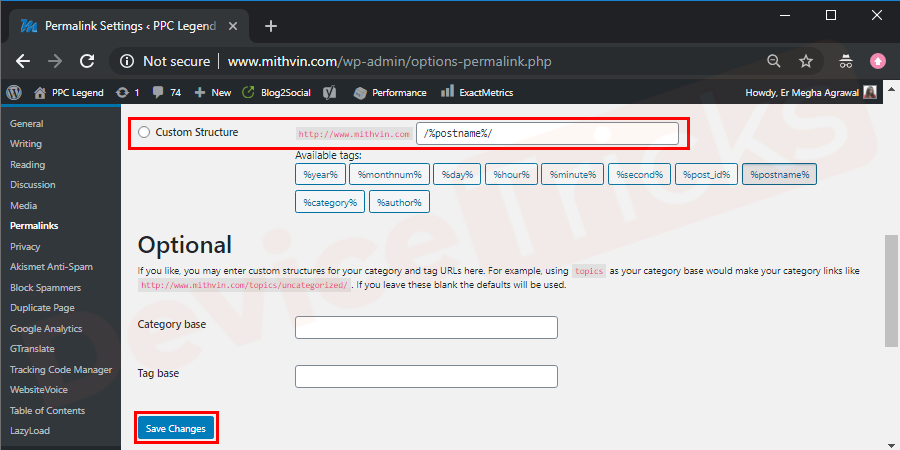 Now, change the settings back to the previous custom structure.