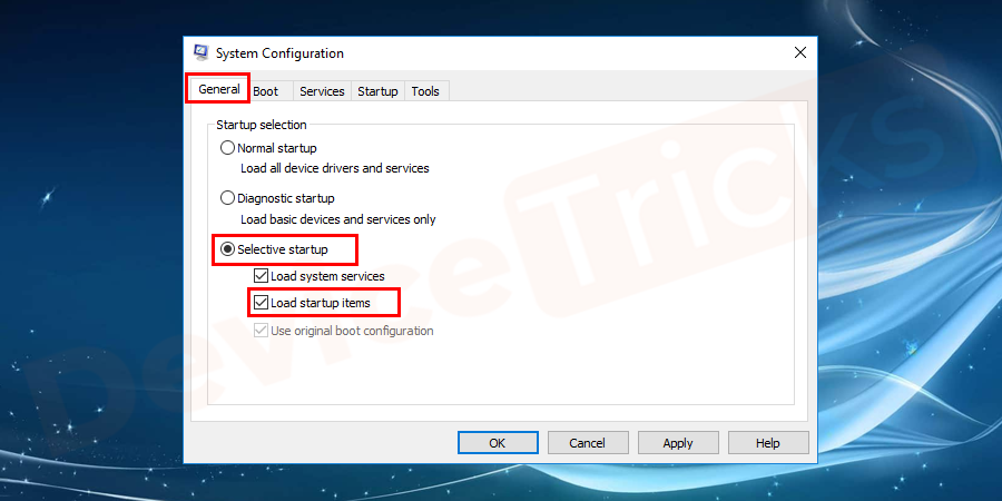 go to the General tab and select Selective startup ->Load startup items
