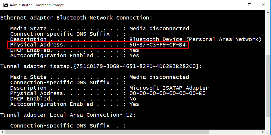 ipconfig / all