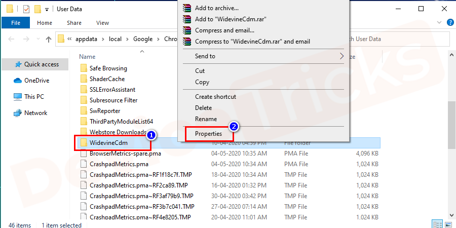 Right-click on the folder and select Properties from the drop-down index.