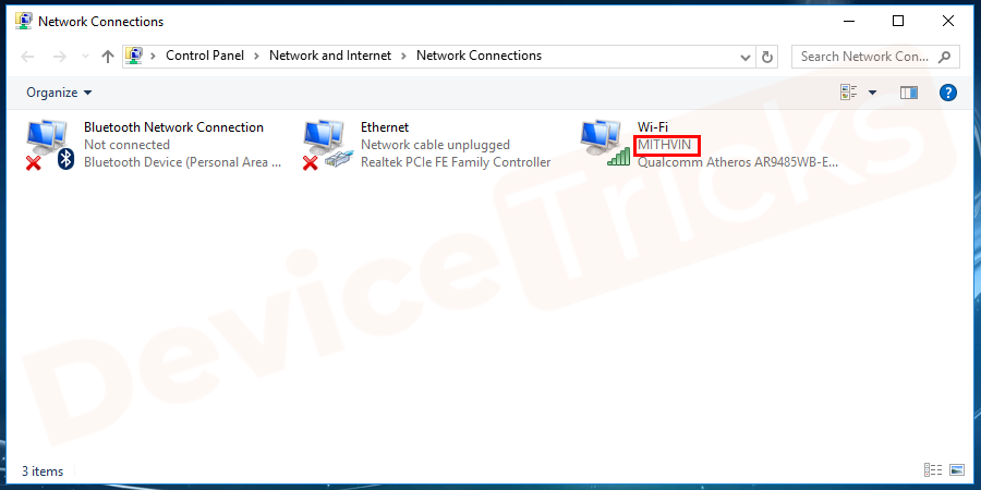From the screenshot below, you can see how to identify the active connection and how to identify the device name.