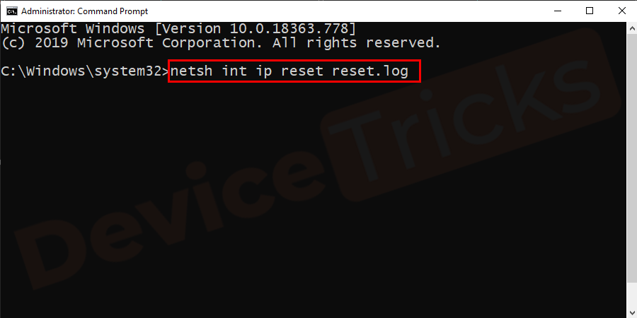 netsh int ip reset reset.log