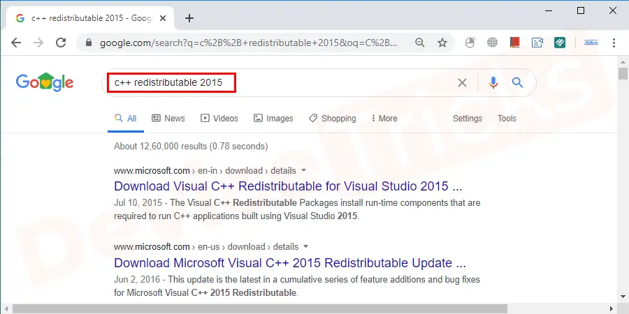 You can go to the browser and search for C++ redistributable 2015. There are plenty of options, select an official Microsoft website and click on it.