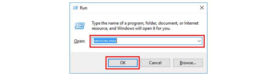 open the Run box and enter services.msc