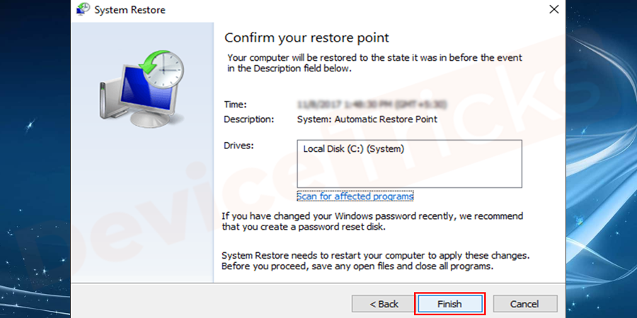 Finally, click on the finish button.