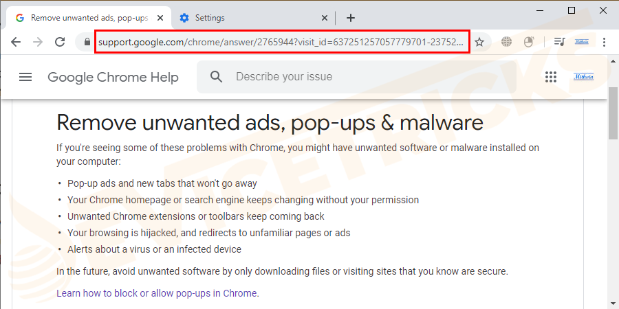 navegue até o www.google.com/chrome/srt / e siga o processo para limpar seu computador.