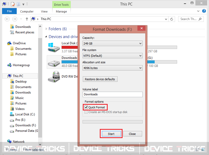 Quick Format the Peripheral Drive