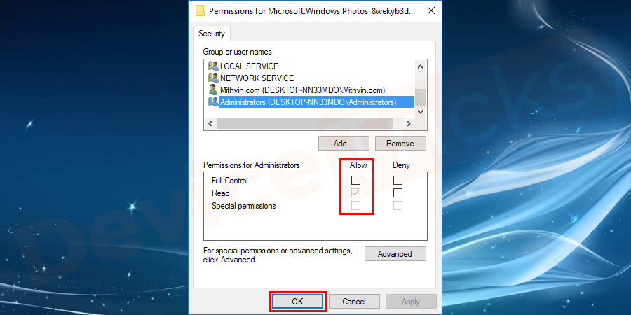 Later do the changes in the permission of the Administrator by click on the allow option.