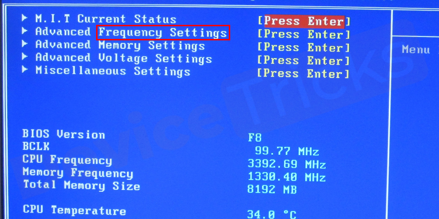    You have to click on the frequency settings option.