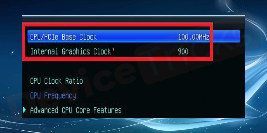 Navigate to base clock option, if the base clock is 100 MHz and 1.6 GHz clock speed then you can increase it to 10% more such as the change to 110 MHz and clock speed to 1.76 GHz.