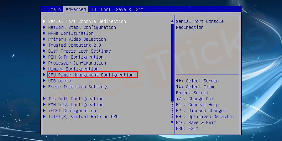 Thereafter, you will get a bunch of options, select ‘CPU Power Management Configuration’.